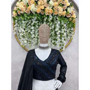 LEHENGA CHOLI DESIGNER GEORGETTE AVEC BRODERIE ET TRAVAIL DE SEQUENCES, NOIR, AVEC DUPATTRA - Product Image 2