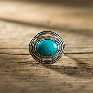 Bohemia Style Designer <b>Turquoise</b> Fashion <b>Ring</b> 3.0 Grams with Bezel Setting Inlay - Product Image 3