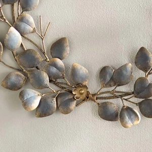 Rustic Metal Hoop Featuring A Slender <b>Wire</b> <b>Frame</b> Asymmetrically Adorned With Textured Frost Grey Eucalyptus Leaves For Decor - Product Image 2
