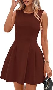 Vestido Mini sin Mangas con Cuello Redondo, Corte en A, Color Sólido, Ajustado, Informal, para Uso Diario, Tejido de Poliéster Transpirable, Delgado - Product Image 5