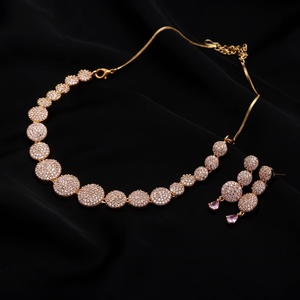 Baby Pink <b>Ruby</b> Pink <b>Necklace</b> Set 22K Gold Plated Vintage IGI Certified Wedding Bridal Jewelry with Earrings - Product Image 2