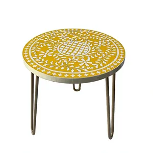 Latest Design Bone Inlay Stool <b>Resin</b> <b>Top</b> Customizable Floral Design Metal Legs Multi Color Decorative Modern Coffee Side <b>Table</b> - Product Image 1