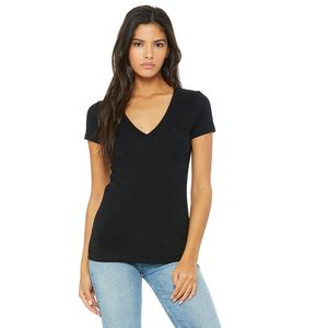 2023 New Arrival Customized Women Jersey Deep v Neck Tee Modern Feminine Fit Deep V-neck t Shirt - Product Image 2