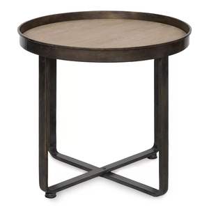 Table d'appoint compacte en fer avec plateau en bois, idéale pour les petits espaces, offrant une disposition efficace et une valeur décorative - Product Image 2