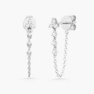 <b>Chain</b> <b>Stud</b> <b>Earrings</b> Lab Grown Diamond Wholesale 14k 18k Gold Round Cut Dainty Dangle Drop Delicate Minimalist Pair Manufacture - Product Image 5