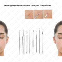 Ensemble d'outils de soin du visage en acier inoxydable 5 pièces – Extracteur de points noirs, d'imperfections et de comédons avec étui en cuir