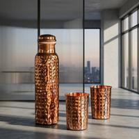Floral <b>Metal</b> <b>Water</b> <b>Bottle</b> With 2 Cups Copper Lid Portable Travel Drinkware Set - Product Image 4