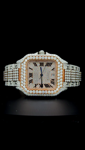 Reloj de Lujo con Moissanita de Corte Redondo, Completamente Adornado con Diamantes, Esfera Romana, Fecha Clásica, Reloj de Pulsera - Product Image 5