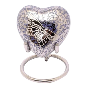 Support décoratif en forme de cœur argenté avec motif papillon, style européen, pour urne funéraire - Product Image 4