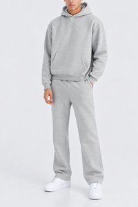 Ensemble de survêtement oversize pour homme, sweat à capuche uni et pantalon de survêtement à jambe droite, 2 pièces, streetwear décontracté, vente en gros - Product Image 5