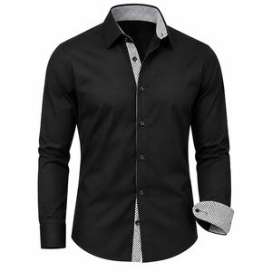 Camisa de Hombre Negra de Manga Larga, Cuello Mao, Popelina 100% Algodón, ODM, para Primavera, Antiarrugas - Product Image 1
