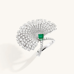Luxury White <b>Gold</b> <b>Cocktail</b> <b>Ring</b> With Emerald Cut Diamond Flower Design Women's Party Jewelry - Product Image 2
