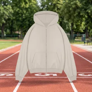Unisex Hooded <b>Zipper</b> <b>Sweatshirt</b> Full Sleeve Solid Color Casual Wear 100% Cotton Midweight Loose Fit Autumn Season - Product Image 5