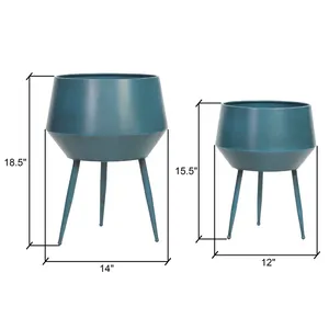 Ensemble de pots à fleurs modernes en métal, couleur turquoise, jardinières d'intérieur au design minimaliste, hauteur 18,5 et 15,5 pouces, finition thermolaquée - Product Image 1