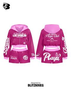 Ensemble assorti White Mint Girls Club Playa |   Hoodie court zippé et short |   Tenue en deux pièces de style streetwear de Los Angeles OEM - Product Image 5