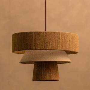 Lampe suspendue en jute tissée à la main, style bohème moderne, luminaire suspendu en corde naturelle, panier géométrique tissé pour salon - Product Image 5