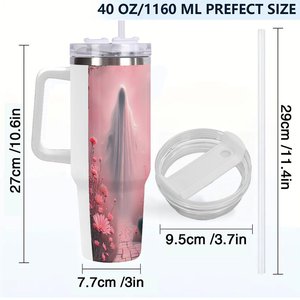 Gobelet isotherme personnalisé en acier inoxydable de 40 oz avec motif chat et fleurs pour les amoureux des animaux – Tasse de voyage - Product Image 4