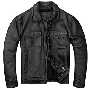 Chaqueta de Cuero Vacuno Genuino para Hombre y Mujer, Estilo Vintage Urbano, Negra, Impermeable y Transpirable para Invierno - Product Image 1