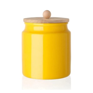 Pot de rangement en céramique à motif moderne avec couvercle en bois, récipient hermétique pour aliments, organisateur de comptoir de cuisine durable - Product Image 6