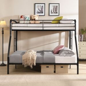 Letto a Castello in Metallo con Letto Singolo Sopra e Letto Matrimoniale Sotto, Ampio Spazio di Stoccaggio, Facile Montaggio, Senza Necessità di Rete a Doghe, Letti per Bambini - Product Image 3