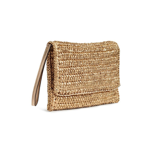Bolso de mano de paja tejida para mujer, estilo clutch, color dorado natural, para playa, noche, con correa de muñeca, accesorios de verano, bolso tote. - Product Image 1