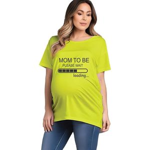 Camiseta de algodón holgada con estampado de Mom To Be Please Wait Loading para mujer, cuello redondo, manga corta, informal, color morado - Product Image 2