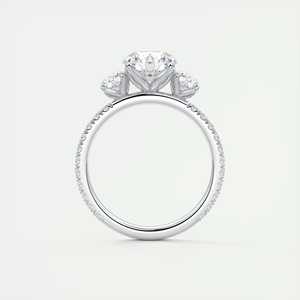 Bague de fiançailles à trois pierres avec diamants ronds de laboratoire de 2,50 carats et pavé français 3/4 en or blanc 14 carats - Product Image 5