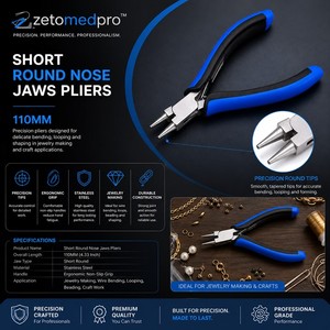 Short Round <b>Nose</b> Jaws Pliers 110mm Precision Jewelry Making Tool ZetomedPro - Product Image 2