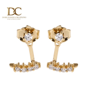 Pendientes Colgantes Curvos Minimalistas de Oro Amarillo Sólido de 14 Quilates con Diamantes Cultivados en Laboratorio, Certificados por IGI, Joyería Fina para Mujer - Product Image 1