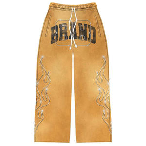 Conjunto de Sudadera con Capucha y Pantalones Acampanados de Forro Polar Pesado con Logotipo Personalizado de Diamantes de Imitación para Hombre, Estilo Urbano Y2K, Color Negro Lavado al Sol - Product Image 5