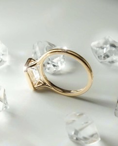 Sparkly Lab Grown 2.00 CT Emerald Cut Diamond Promise Bezel <b>Set</b> <b>Ring</b> For Unisex 14K Solid <b>Gold</b> Wedding Party Gift For Partners - Product Image 4