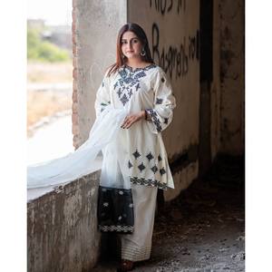 <b>Indian</b> & Pakistani Party Wear <b>Top</b>-Bottom and Dupatta Set with Thread Embroidery Work - Product Image 4