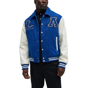 Venta al por mayor de ropa de calle de invierno personalizada Chenille bordado mangas de cuero genuino de los hombres de lana de béisbol Letterman Varsity Jacket - Product Image 1
