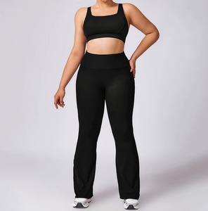 Premium OEM Custom Mid Waist <b>Flared</b> Yoga <b>Leggings</b> Plus Size Seamless Spandex/Polyester Breathable Eco-Friendly Quick Dry Fitness - Product Image 4