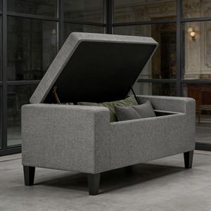 Upholstered Entryway Bench with Lift Top and Rubberwood Legs Ottoman Bench with <b>Storage</b> <b>Stools</b> & Ottomans - Product Image 1