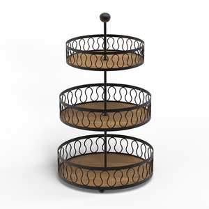 <b>3</b> <b>Tier</b> Round Wooden <b>Cake</b> <b>Stand</b> with Metal Frame Reusable for Dessert Display - Product Image 4