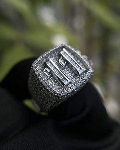 VVS Moissanite Baguette Diamond Custom Iced Out <b>Ring</b> 925 Sterling Silver Name <b>Ring</b> Hip Hop <b>Mens</b> Statement Jewelry - Product Image 4
