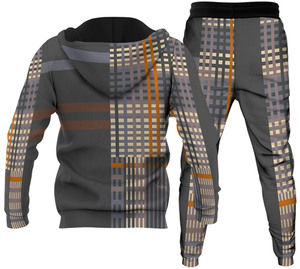 Ensemble de survêtement pour homme à imprimé pied-de-poule, sweat à capuche et pantalon, manches longues, tenue décontractée pour l'automne - Product Image 6