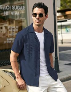 เสื้อเชิ้ตผู้ชาย Aero Textured แบบติดกระดุม แขนสั้น ทรงคิวบา น้ำหนักเบา ระบายอากาศได้ดี เหมาะสำหรับใส่ไปเที่ยวชายหาดในฤดูร้อน รุ่นปี 2026 - Product Image 5
