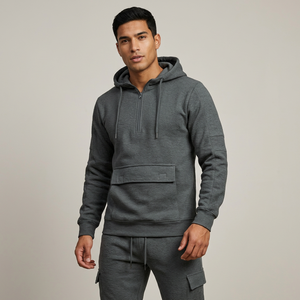 Ensemble de survêtement gris à capuche pour homme, manches longues, couleur unie, sweat-shirt et pantalon décontractés avec cordon de serrage et poches - Product Image 4