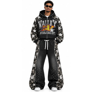 Hot Sale Latest Style Hooded <b>Tracksuit</b> Full Length <b>Camouflage</b> Star Print Unisex Streetwear Autumn Loose Fit Drawstring Pants - Product Image 5