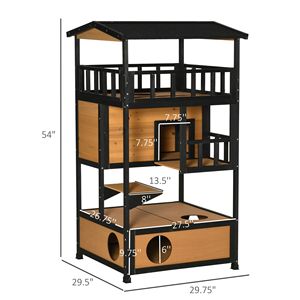 Maison pour chat en bois d'extérieur avec plateforme de saut jaune, abri pour chats errants, condo pour chatons, portes d'évasion et toit en asphalte - Product Image 2