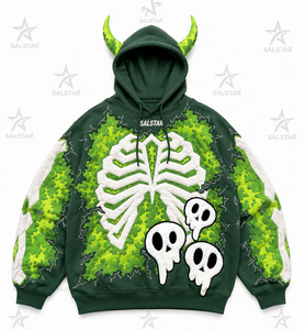 Sweat-shirt à capuche unisexe en polyester imprimé en 3D avec sublimation de squelette d'Halloween - Product Image 2