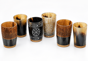 Tazas para Beber Hechas a Mano con Cuerno de Búfalo Ecológico, Símbolos Nórdicos Modernos Tallados, Forma Natural, Arte Coleccionable Decorativo Global - Product Image 2