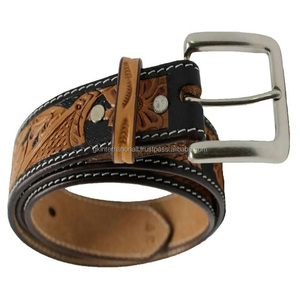 Full Grain Cowhide Men's Fashion Western Leather Hand <b>Tooling</b> <b>Belt</b> with Classic Style Antique Buckle <b>Tooled</b> Leather Waist <b>Belt</b> - Product Image 5
