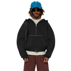 Aucun cordon de serrage poids élevé 500gsm Esthétique surdimensionné sweats à capuche à glissière hommes - Product Image 1