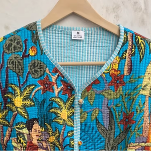 Veste courte matelassée à imprimé tropical faite main, collection 2026, avec poches, magnifiquement confectionnée, en coton respirant pour femme - Product Image 1