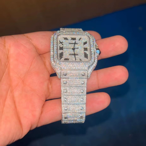 Nouvelle Arrivée Montre Mécanique de Luxe en Acier Inoxydable, Cadran Carré en Alliage, 100% Entièrement Sertie de Diamants Moissanite VVS ETA - Product Image 1