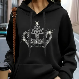 เสื้อฮู้ดผู้หญิงแบบมีซิป ประดับมงกุฎเพชรระยิบระยับ พร้อมส่ง ผ้าฝ้าย 100% 400 GSM มีสินค้าในสต็อก จำหน่ายจำนวนมาก - Product Image 1