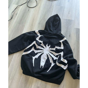 Sweat à capuche unisexe personnalisé par le fabricant, en molleton épais, à épaules tombantes, avec impression par transfert thermique motif araignée, écologique - Product Image 2